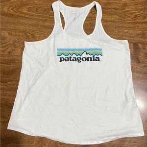 Patagonia Women's White Tank Top with Multicolor Logo